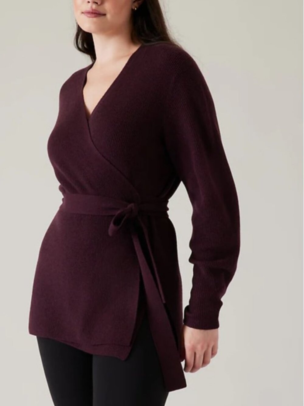 NWT ATHLETA XS (XXS) Alpine Wrap Sweater Cabernet CYA Cashmere Wrap